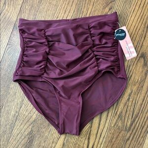 NWT Shapermint Burgundy High-Waisted Ruched Bikini Bottom size L